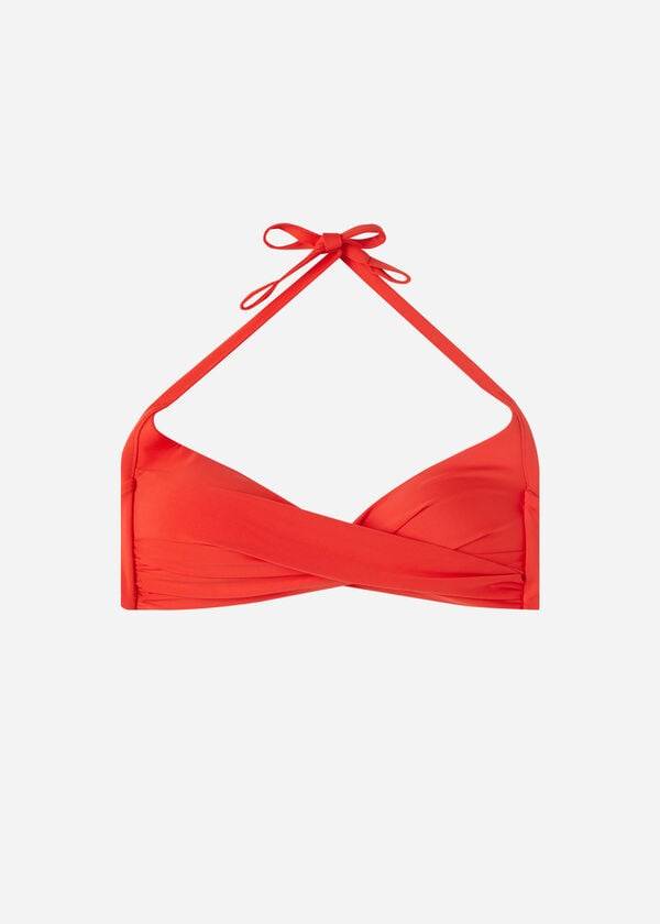 bikini triangular acolchado ecológico de indonesia para mujer de calzedonia rojo