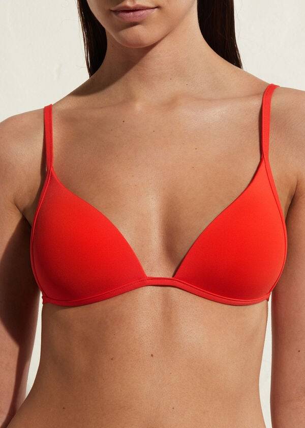bikini triangular acolchado con pedrería ecológica de indonesia de calzedonia para mujer color rojo