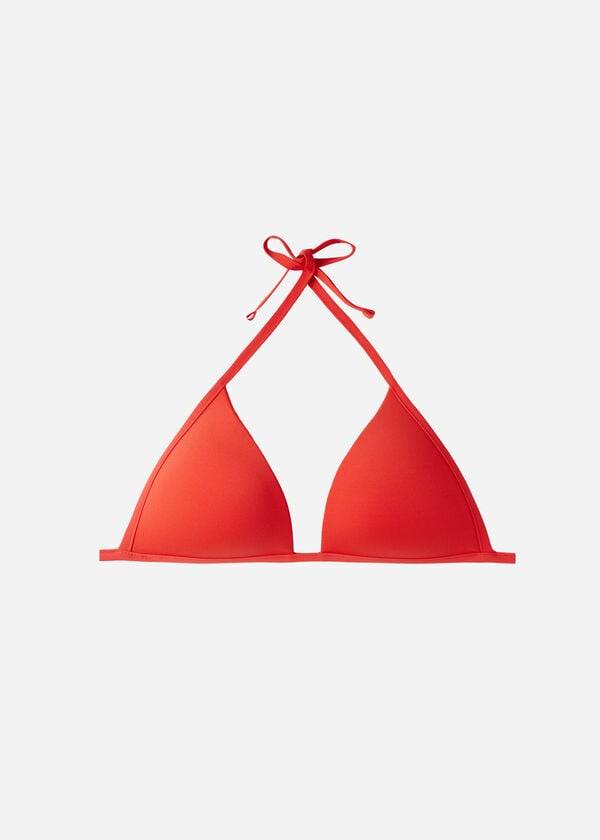 bikini triangular acolchado con pedrería ecológica de indonesia de calzedonia para mujer color rojo
