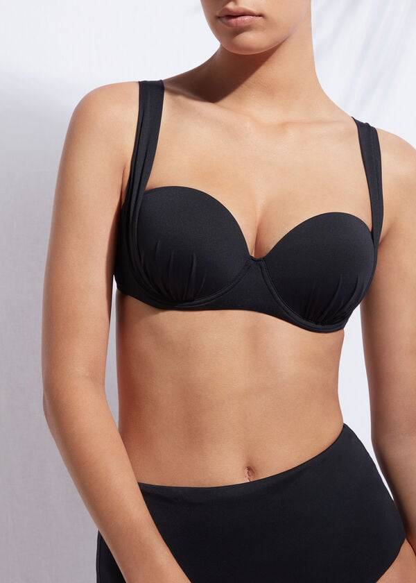 bikini bandeau indonesia con push-up de calzedonia para mujer color negro