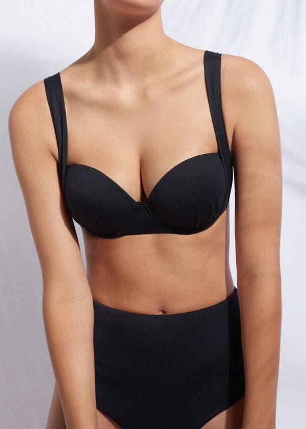 bikini bandeau indonesia con push-up de calzedonia para mujer color negro