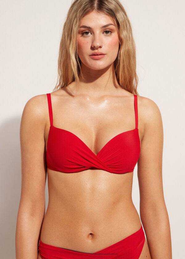 bikini de mujer indonesia con push-up superacolchado suave y graduado de calzedonia color rojo