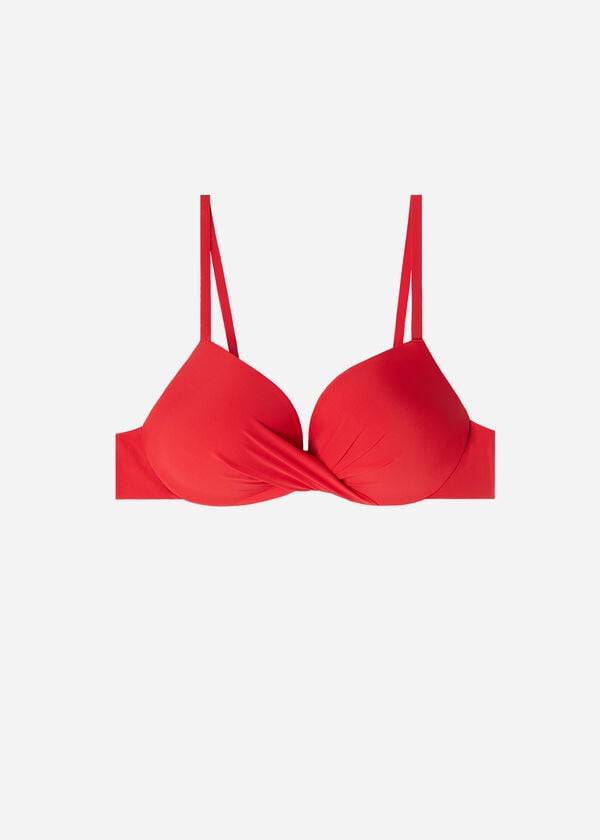 bikini de mujer indonesia con push-up superacolchado suave y graduado de calzedonia color rojo