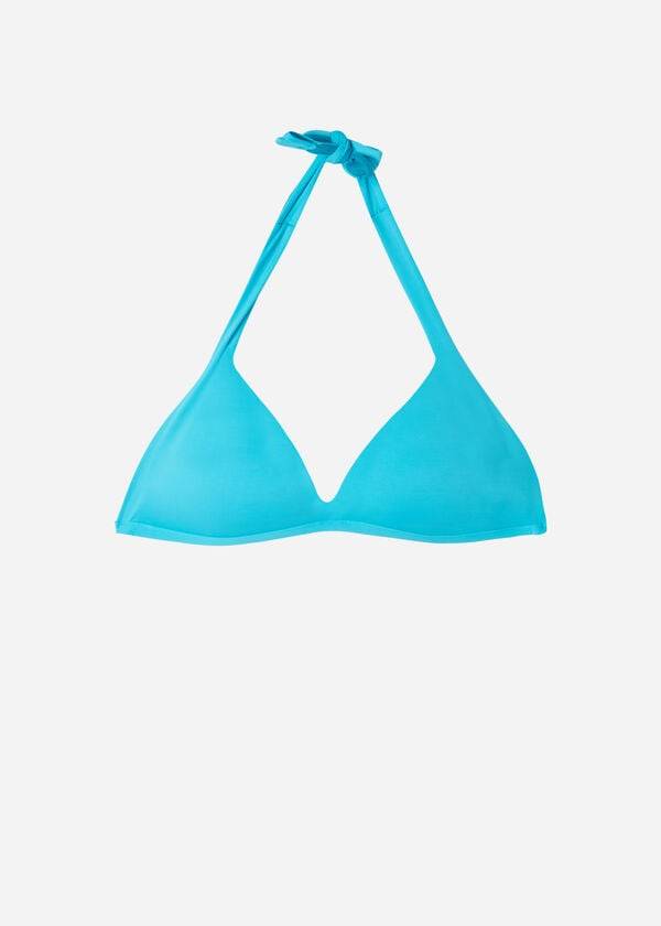 bikini triangular indonesio con relleno suave color turquesa para mujer de calzedonia