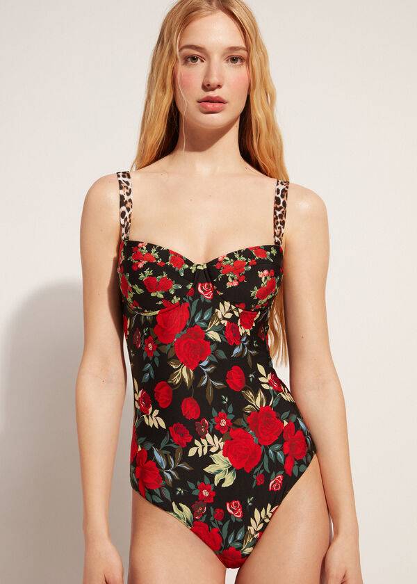 traje de baño de una pieza reversible nizza con relleno ligero para mujer de calzedonia color rosa
