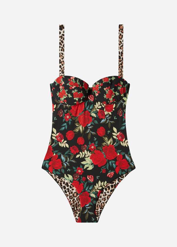 traje de baño de una pieza reversible nizza con relleno ligero para mujer de calzedonia color rosa