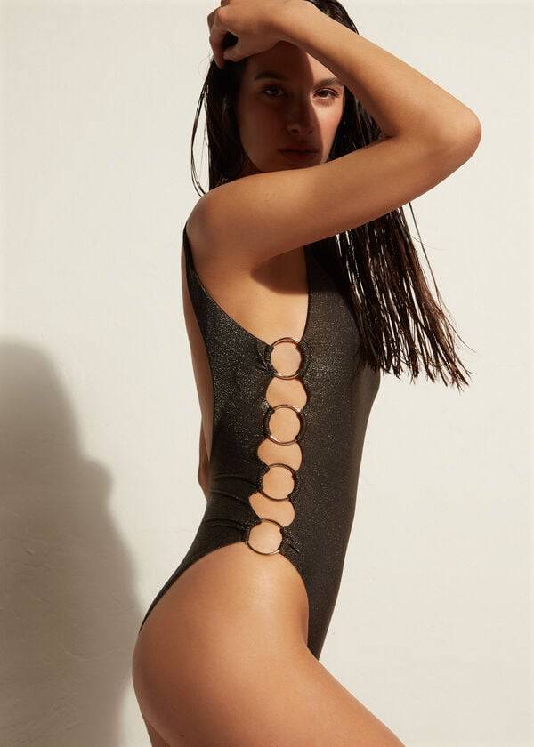 trajes de baño de una pieza hollywood con relleno de calzedonia para mujer color negro