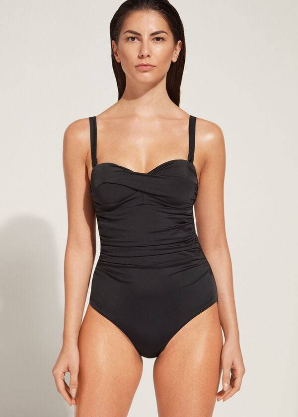 traje de baño de una pieza roma con relleno de calzedonia para mujer color negro