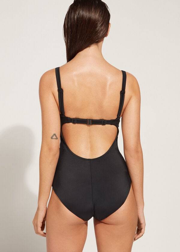 traje de baño de una pieza roma con relleno de calzedonia para mujer color negro