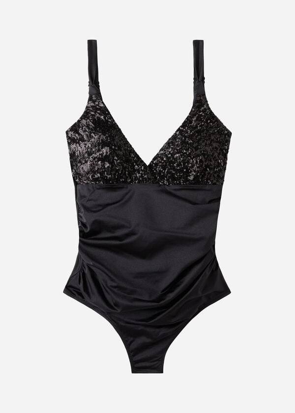 traje de baño de una pieza con relleno y efecto moldeador calzedonia cannes para mujer color negro