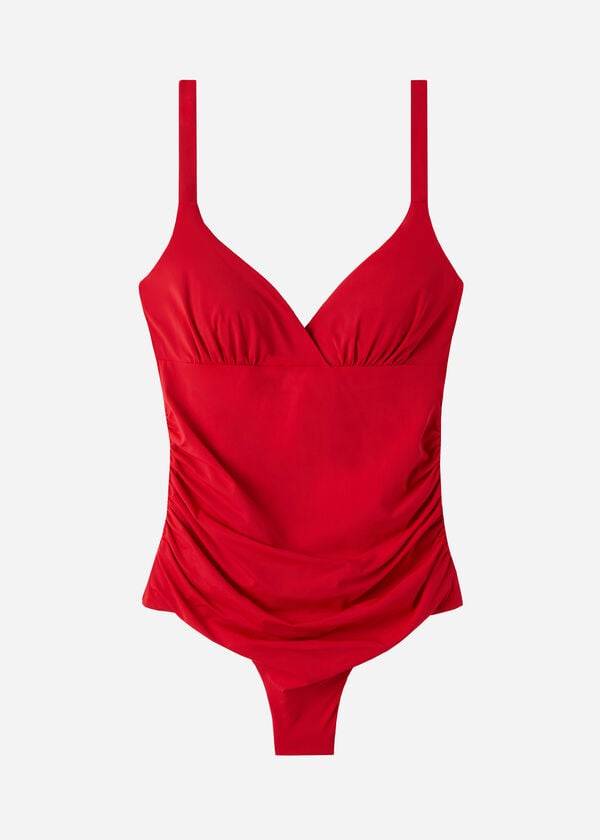 trajes de baño de una pieza con efecto moldeador y relleno calzedonia indonesia para mujer color rojo