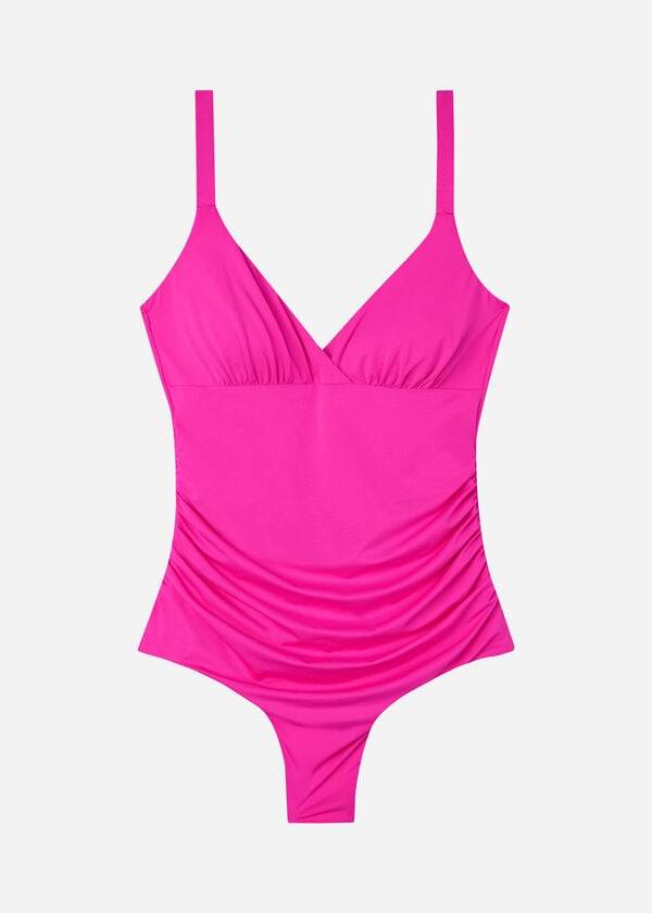 trajes de baño ecológicos de indonesia de una pieza acolchados y con efecto moldeador de calzedonia color rosa para mujer