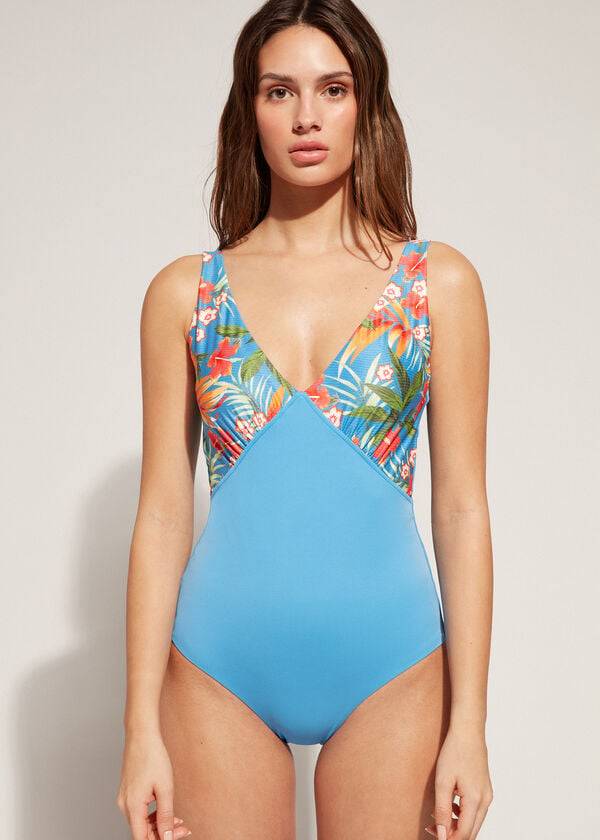 traje de baño de una pieza con efecto moldeador y relleno calzedonia para mujer color verde maui